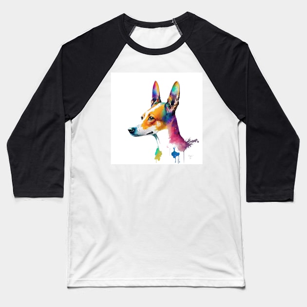 Basenji Dog In Watercolor & Pen Baseball T-Shirt by Oldetimemercan
